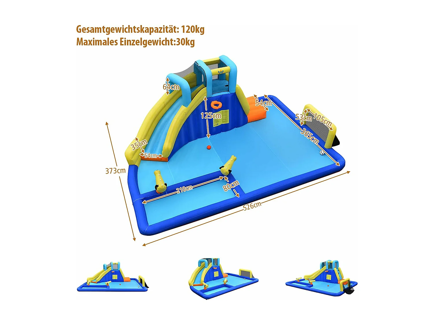 Opblaasbaar springkasteel met waterglijbaan, waterspeelcentrum, waterpark, speelplaats 525 x 373 x 205 cm (zonder opblaasapparaat)