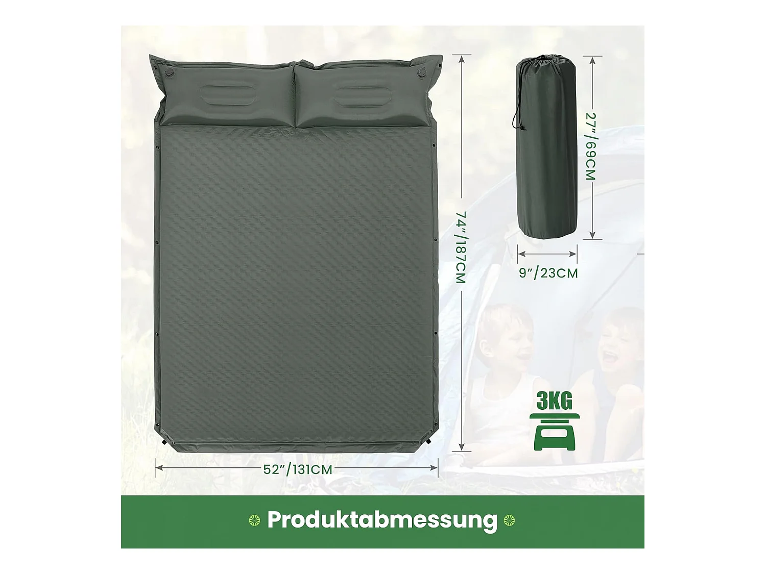 Campingmat, zelfopblazend, 2 personen, campingmat,ultralicht,luchtmatras,campingmatras,slaapmat voor kamperen, wandelen, strand, reizenAB92944