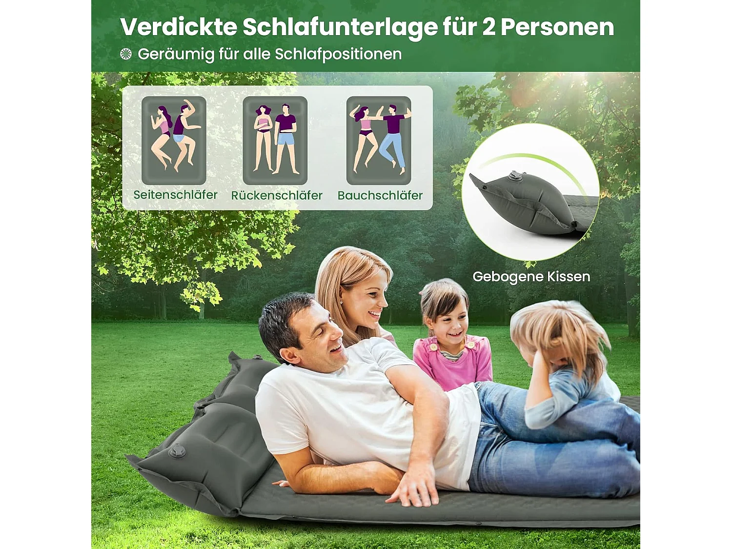 Campingmat, zelfopblazend, 2 personen, campingmat,ultralicht,luchtmatras,campingmatras,slaapmat voor kamperen, wandelen, strand, reizenAB92944