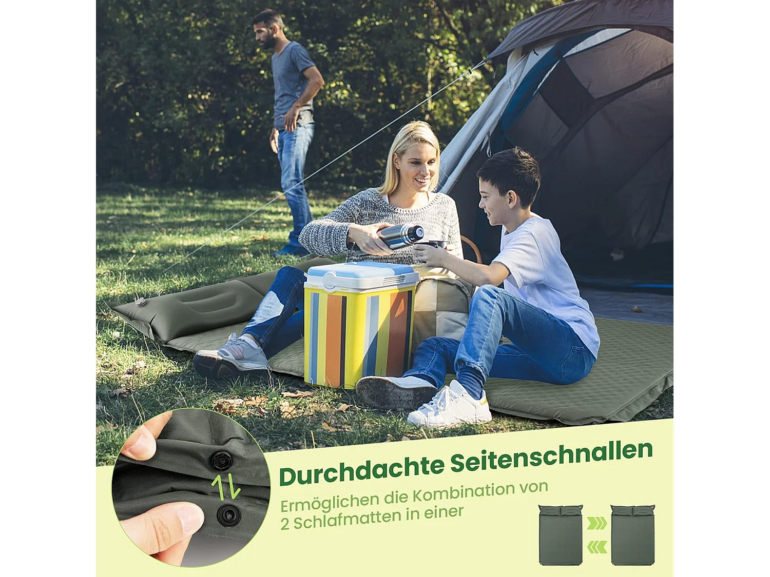 Campingmat, zelfopblazend, 2 personen, campingmat,ultralicht,luchtmatras,campingmatras,slaapmat voor kamperen, wandelen, strand, reizenAB92944