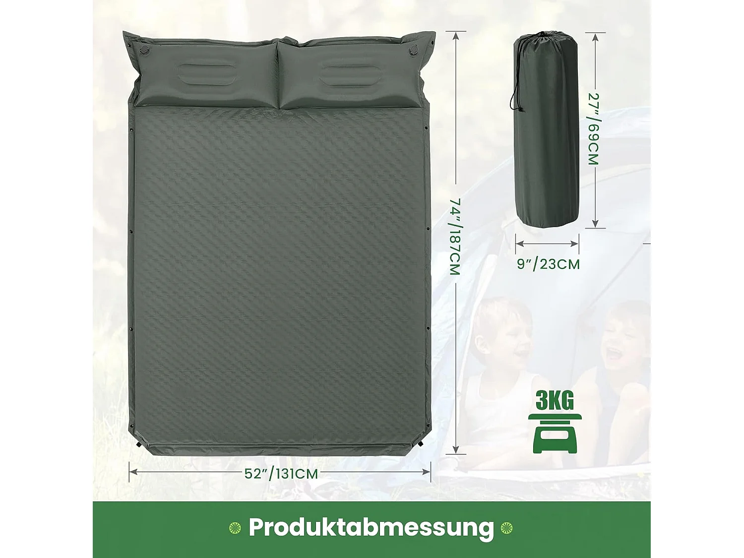 Campingmat, zelfopblazend, 2 personen, campingmat,ultralicht,luchtmatras,campingmatras,slaapmat voor kamperen, wandelen, strand, reizenAB92944