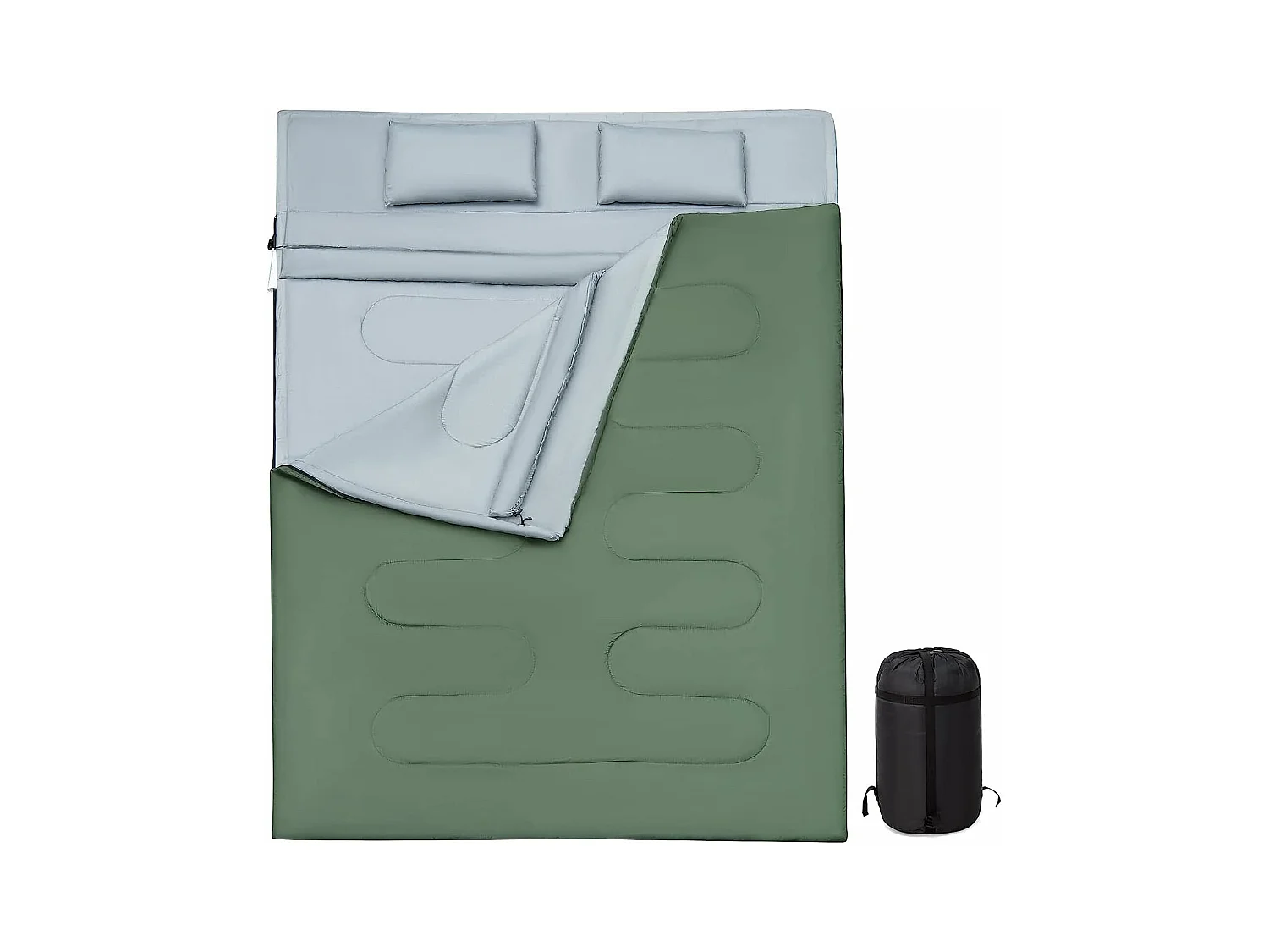 2-in-1 dubbele slaapzak, enkele slaapzak XL, dekenslaapzak voor 2 personen,220x150cm,wandelen, activiteiten in de open lucht (groen)AB5872