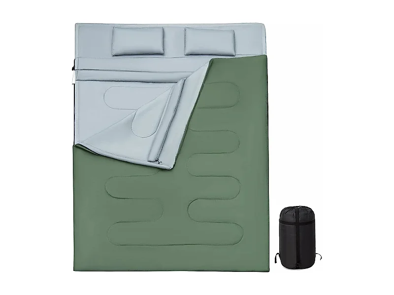 2-in-1 dubbele slaapzak, enkele slaapzak XL, dekenslaapzak voor 2 personen,220x150cm,wandelen, activiteiten in de open lucht (groen)AB5872