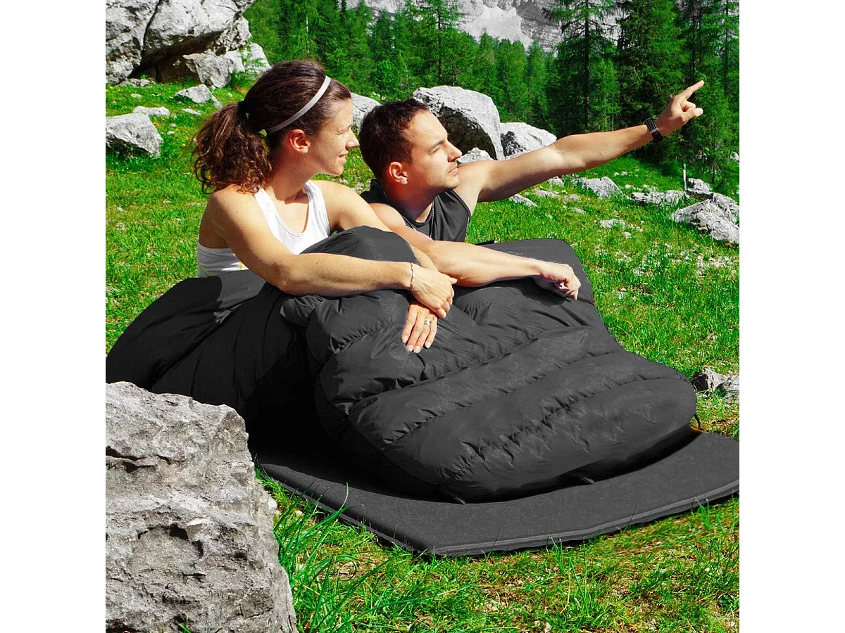 Dubbele slaapzak 2 persoons,220x150cm, waterdichte lichtgewicht slaapzak met 2 kussens en draagtas voor kamperen,wandelen en reizen (Zwart)AB5872