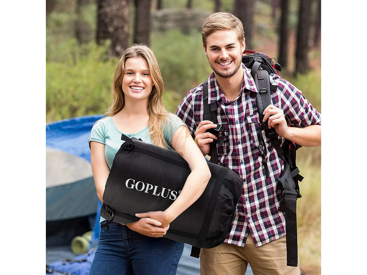 Dubbele slaapzak 2 persoons,220x150cm, waterdichte lichtgewicht slaapzak met 2 kussens en draagtas voor kamperen,wandelen en reizen (Zwart)AB5872