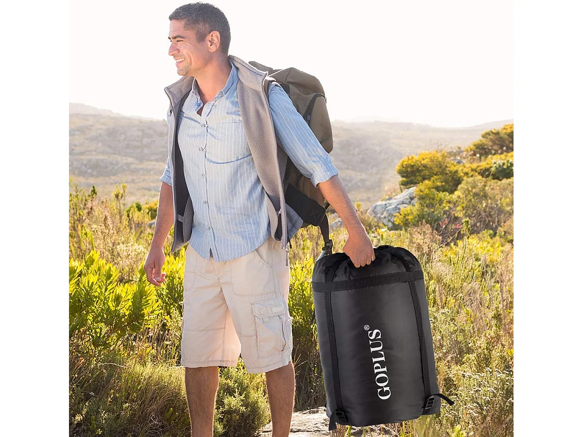 Dubbele slaapzak 2 persoons,220x150cm, waterdichte lichtgewicht slaapzak met 2 kussens en draagtas voor kamperen,wandelen en reizen (Zwart)AB5872