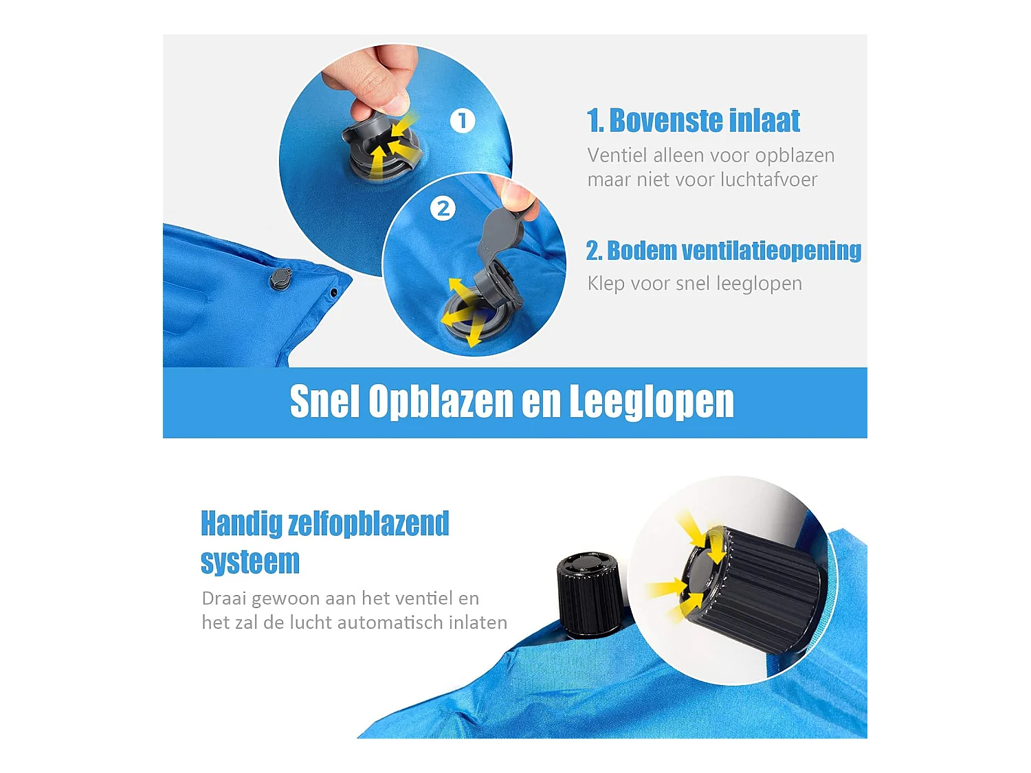 Zelfopblazende kampeermat, comfortabele buiten slaapmat met kussens, snel opblazen en weer leeglopen,kamperen/wandelen/reizen, waterdichtAB92944
