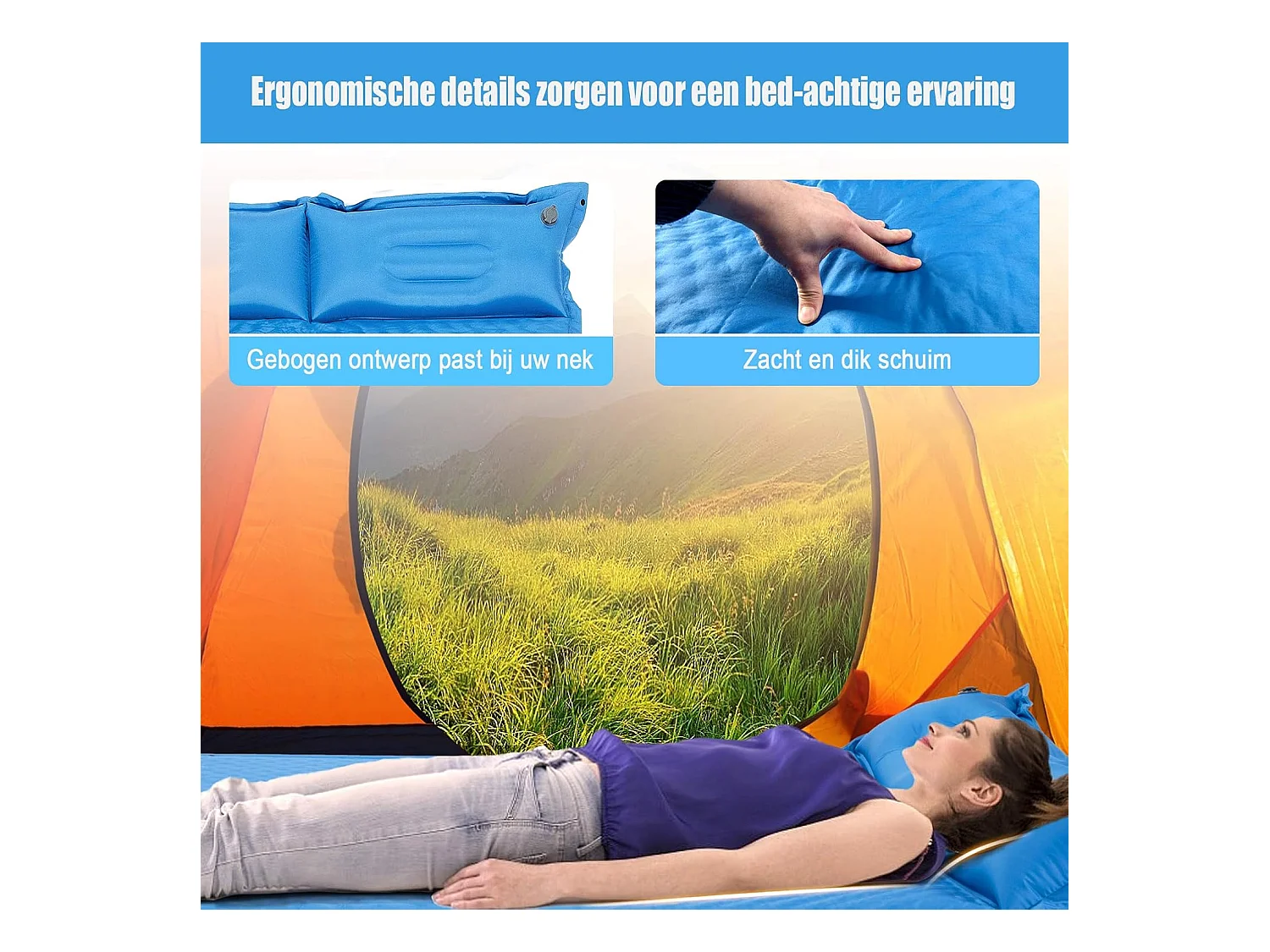 Zelfopblazende kampeermat, comfortabele buiten slaapmat met kussens, snel opblazen en weer leeglopen,kamperen/wandelen/reizen, waterdichtAB92944
