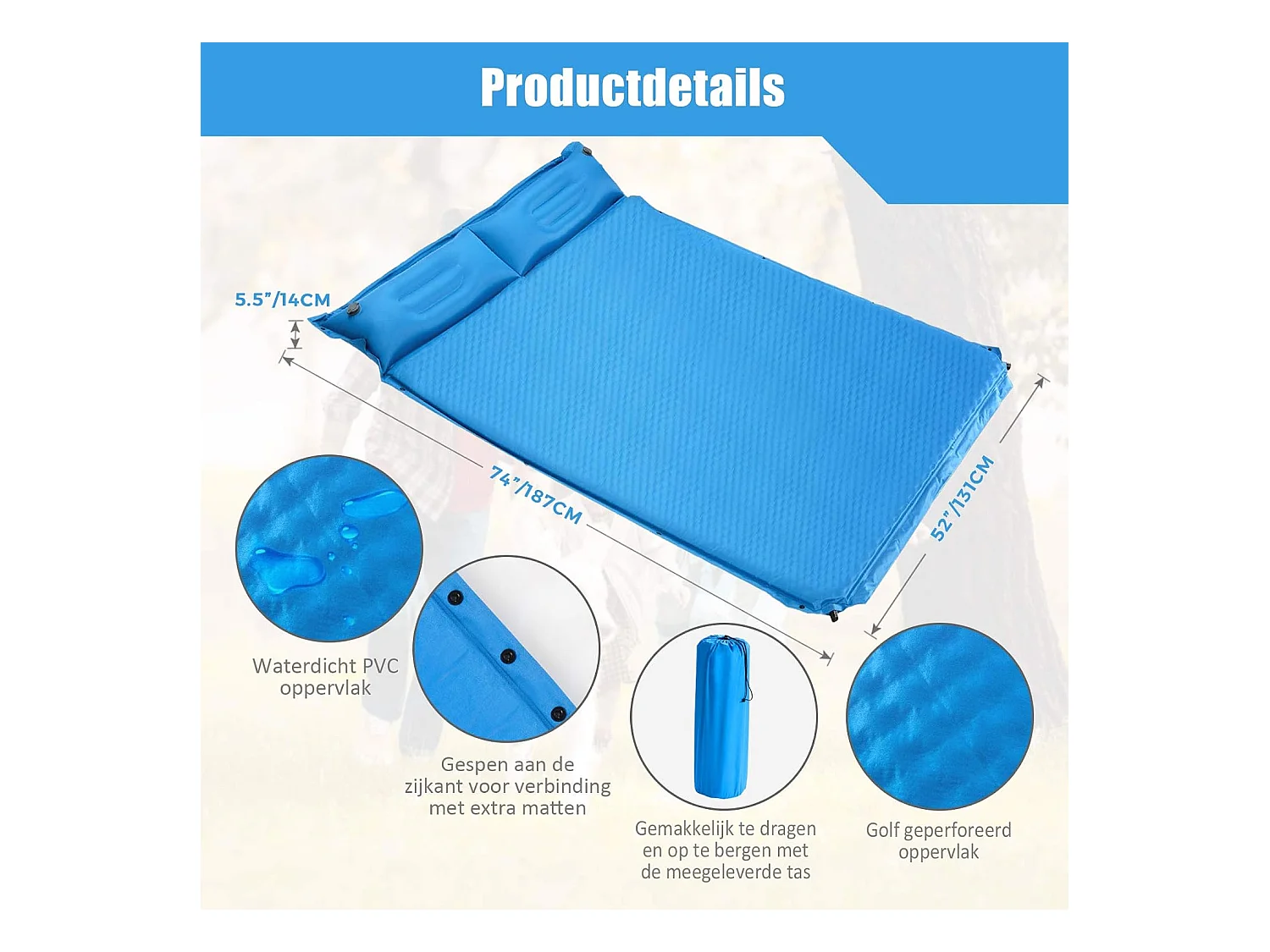 Zelfopblazende kampeermat, comfortabele buiten slaapmat met kussens, snel opblazen en weer leeglopen,kamperen/wandelen/reizen, waterdichtAB92944