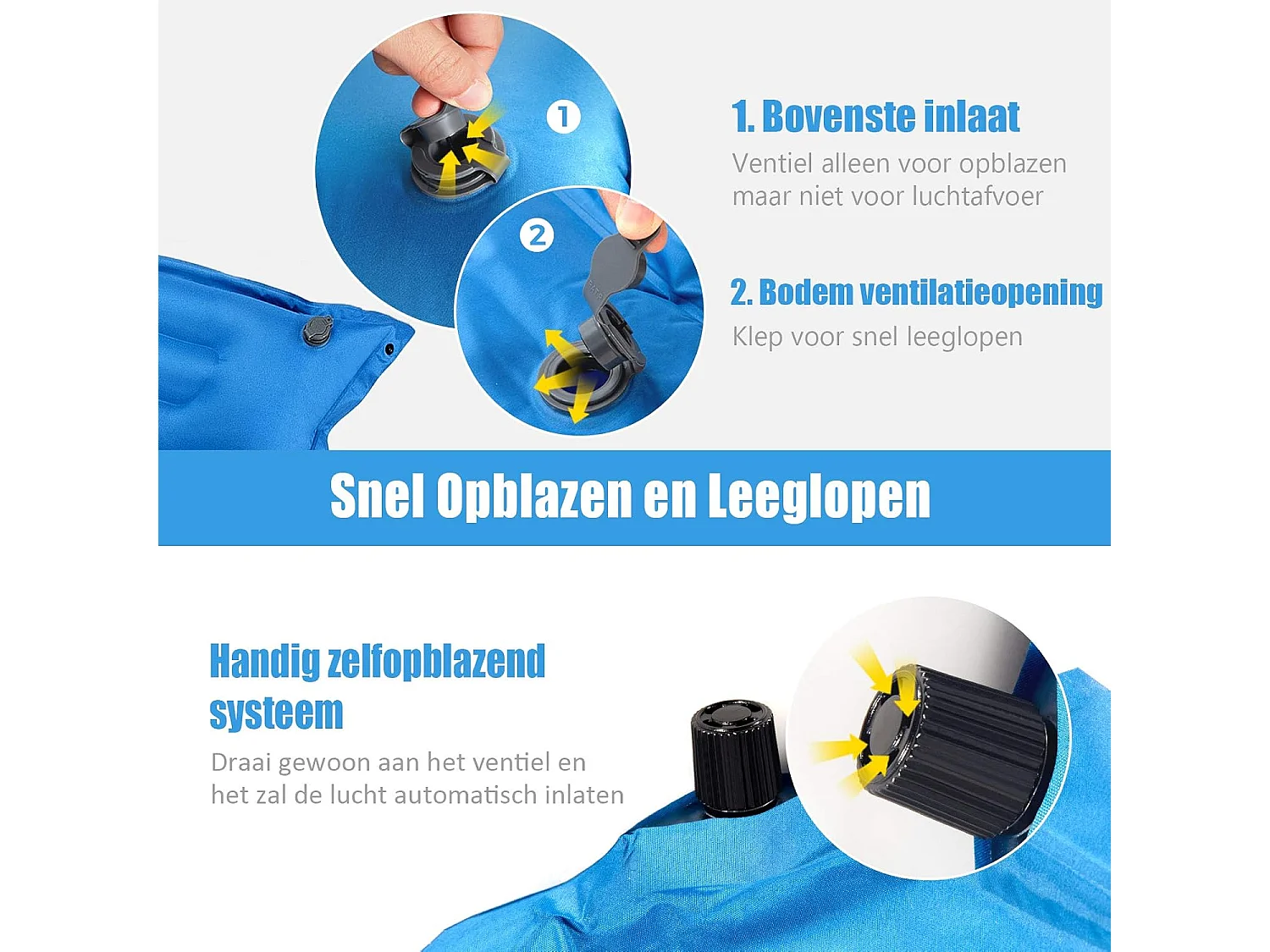 Zelfopblazende kampeermat, comfortabele buiten slaapmat met kussens, snel opblazen en weer leeglopen,kamperen/wandelen/reizen, waterdichtAB92944