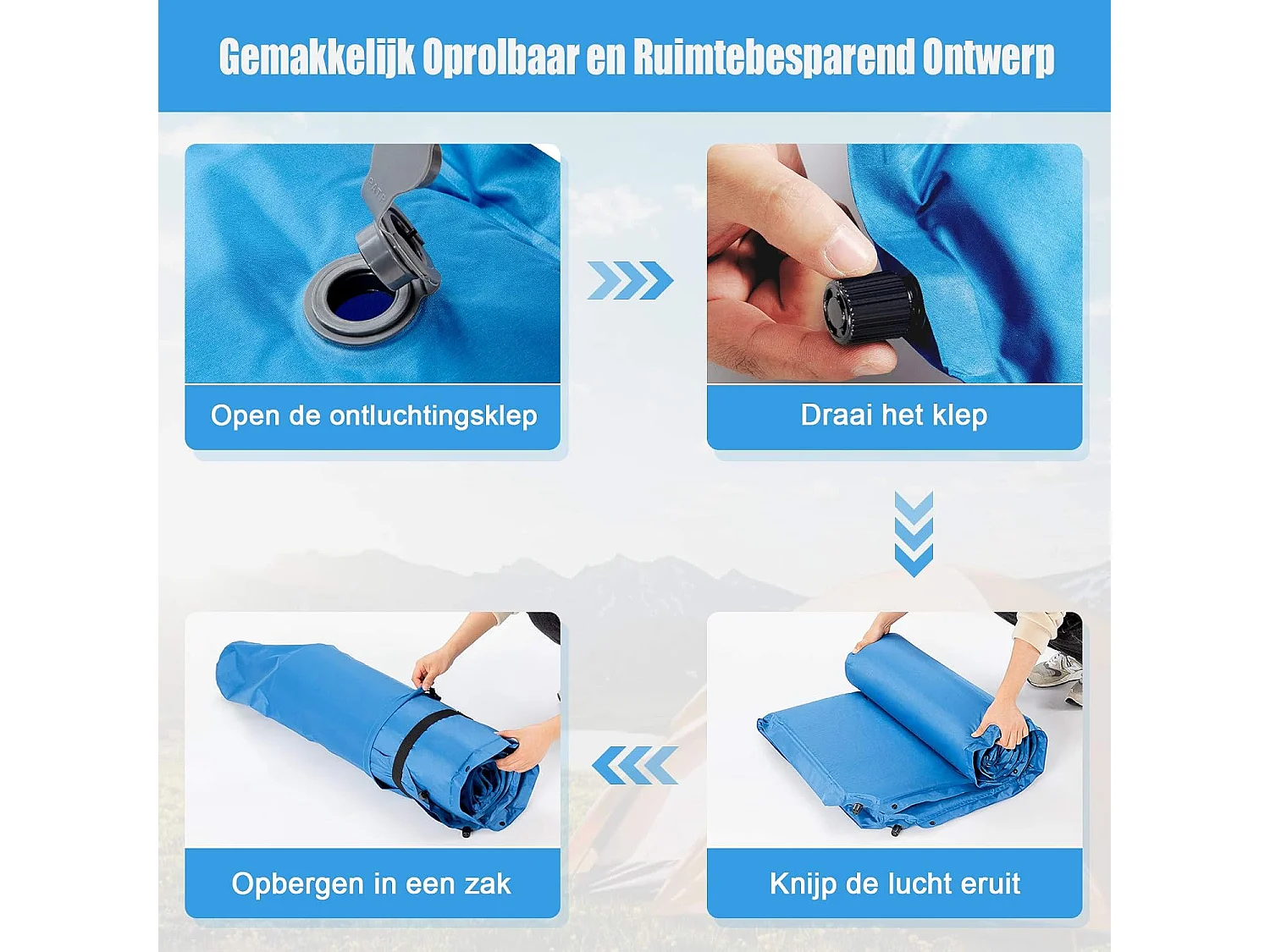 Zelfopblazende kampeermat, comfortabele buiten slaapmat met kussens, snel opblazen en weer leeglopen,kamperen/wandelen/reizen, waterdichtAB92944