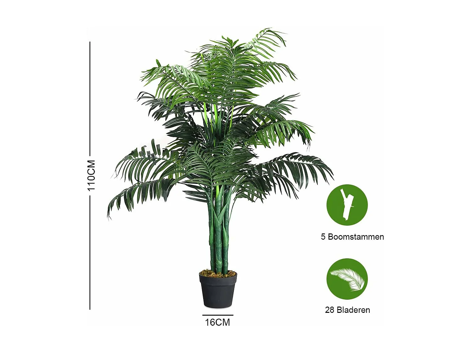 Kamerpalm, palm, kunstplant, kunstboom, kamerplant, decoratieve plant, kunstplant, 110 cm hoog