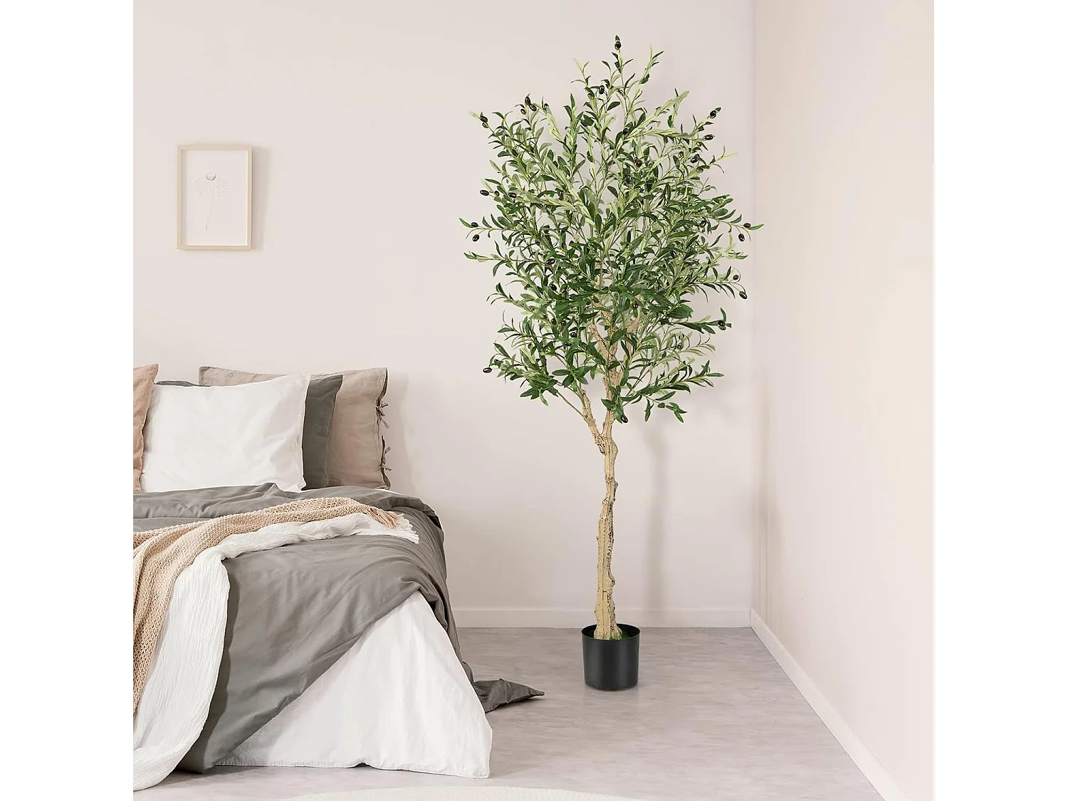 Kunstolijfboom, kunstplant 180 cm, kamerplant met cementpot, natuurlijke bladeren, kunstboom voor tuin, kantoor, thuis, kunstplanten, groen