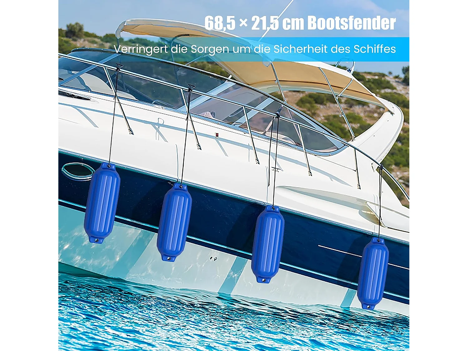 Set van 4 bootsspatels langespatbord kogelspatbord set boot bescherming brug spatbord (68,5 x 21,5 cm, blauw)AB4784