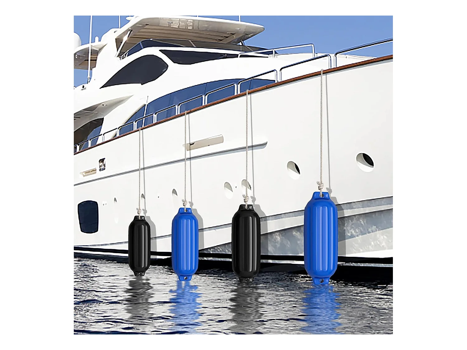 Set van 4 bootswillen lange spatborden kogelspatbord set boot bescherming brug spatbord (58 x 16,5 cm, zwart)AB4783