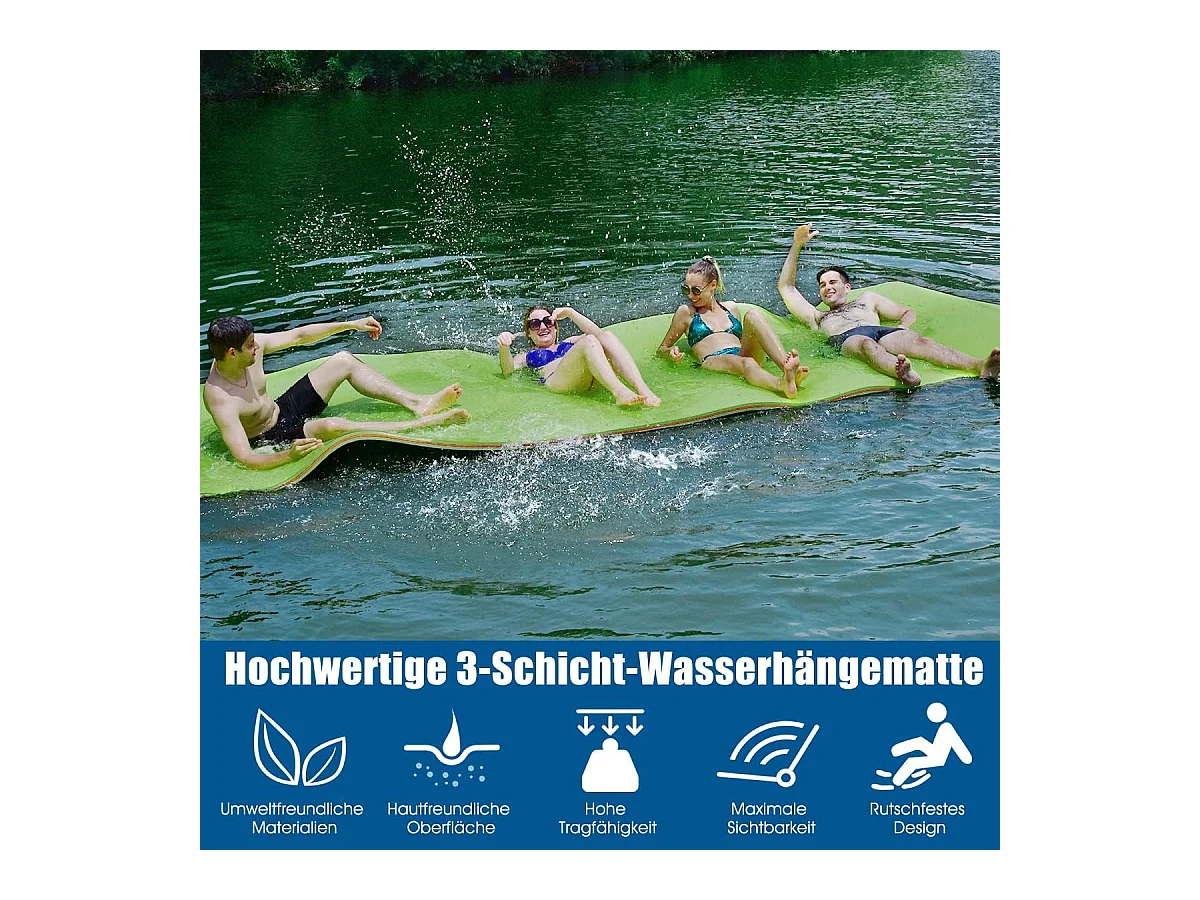 355x183cm waterhangmat, drijvende watermat tot 400 kg belastbaar, zwemmat, zwembed, waterligstoel voor zee, meer, zwembad, strand (groen)AB92419