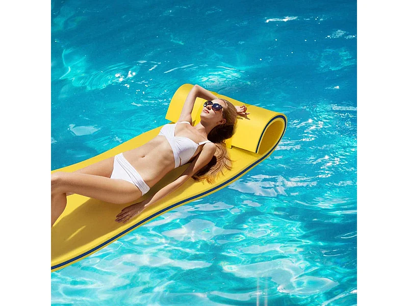 Zwemmat 210x66 cm, drijvende watermat tot 60 kg belastbaar,van scheurbestendig XPE-schuim,waterhangmat voor kinderen en volwassenen (geel)AB92211