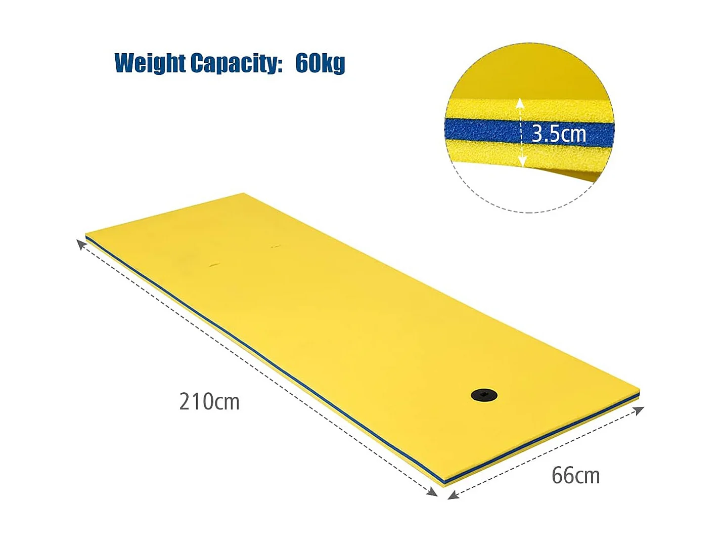 Zwemmat 210x66 cm, drijvende watermat tot 60 kg belastbaar,van scheurbestendig XPE-schuim,waterhangmat voor kinderen en volwassenen (geel)AB92211