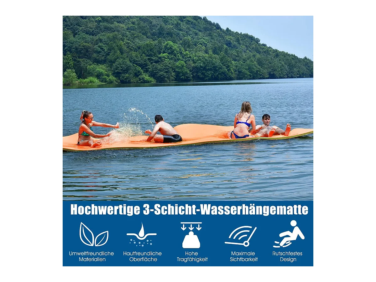 355x183cm waterhangmat, drijvende watermat tot 400 kg belastbaar, zwemmat, zwembed, waterligstoel voor zee, meer, zwembad, strand (oranje)AB92419