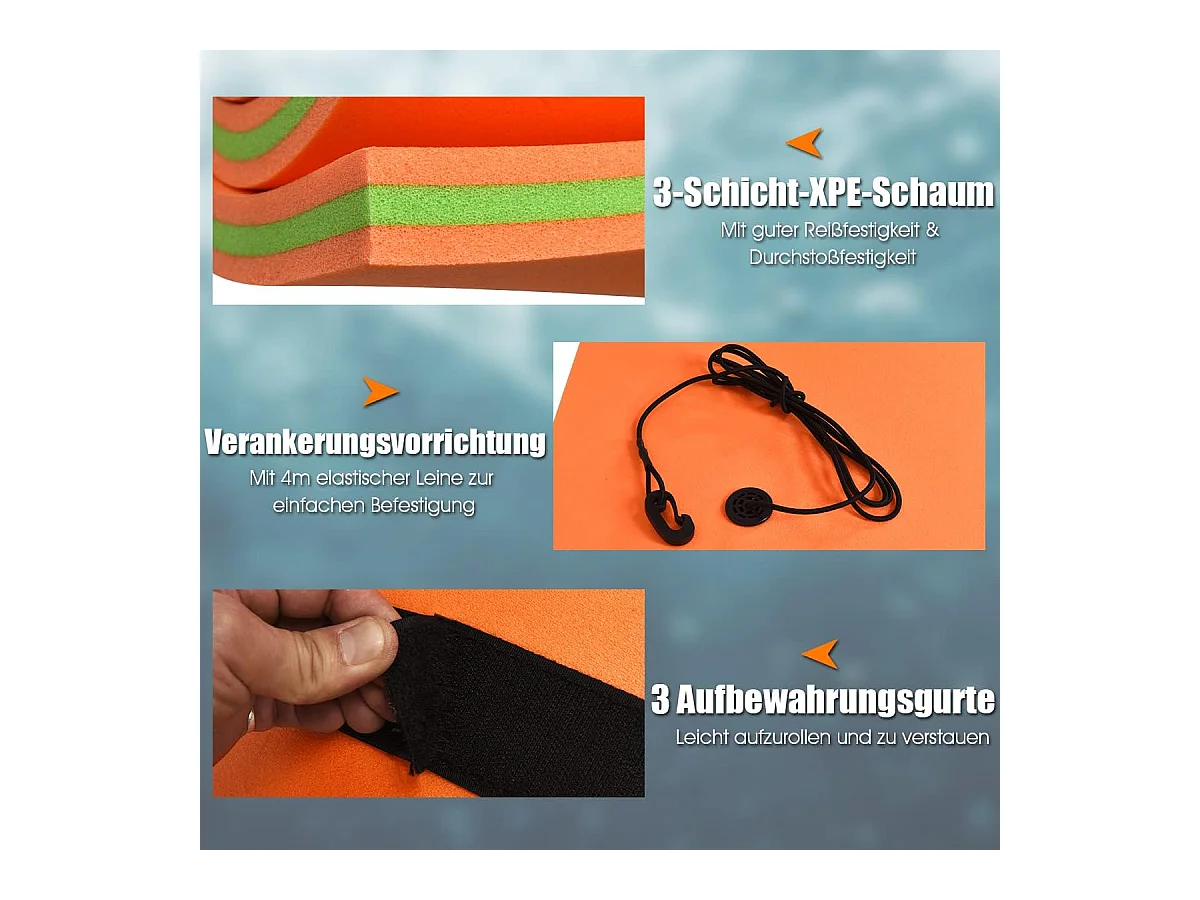 355x183cm waterhangmat, drijvende watermat tot 400 kg belastbaar, zwemmat, zwembed, waterligstoel voor zee, meer, zwembad, strand (oranje)AB92419