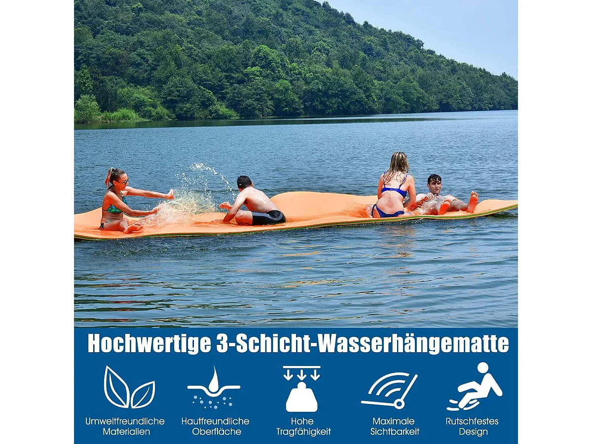 355x183cm waterhangmat, drijvende watermat tot 400 kg belastbaar, zwemmat, zwembed, waterligstoel voor zee, meer, zwembad, strand (oranje)AB92419