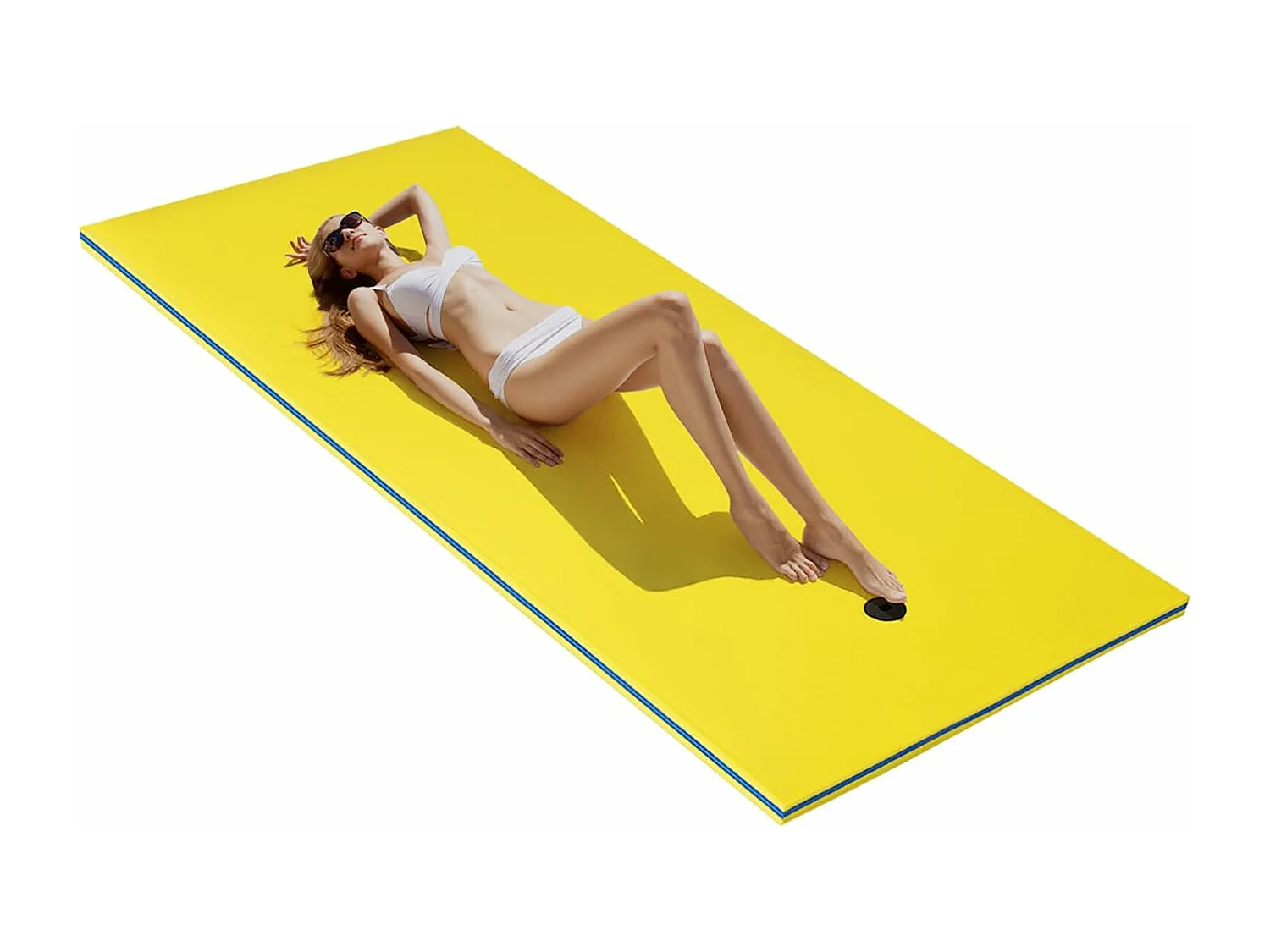 Zwemmat 220 x 90 cm, drijvende watermat tot 100 kg belastbaar, drijvende mat van scheurbestendig XPE-schuim, waterligstoel,(geel)AB92210