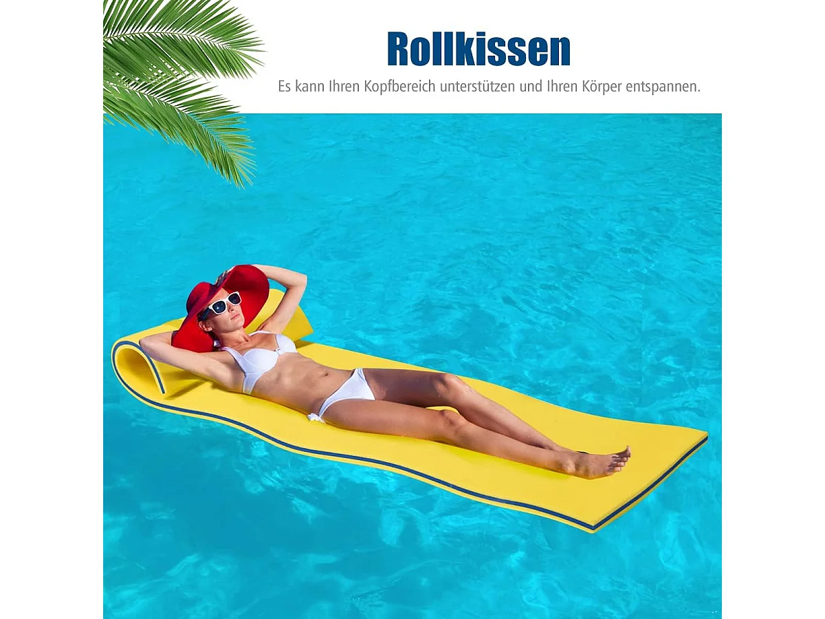 Zwemmat 220 x 90 cm, drijvende watermat tot 100 kg belastbaar, drijvende mat van scheurbestendig XPE-schuim, waterligstoel,(geel)AB92210