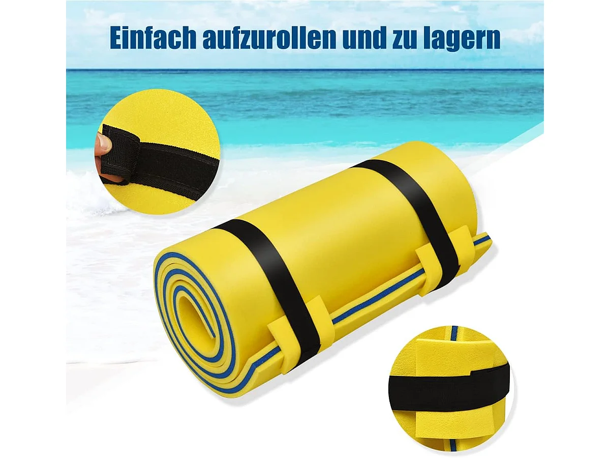 Zwemmat 220 x 90 cm, drijvende watermat tot 100 kg belastbaar, drijvende mat van scheurbestendig XPE-schuim, waterligstoel,(geel)AB92210