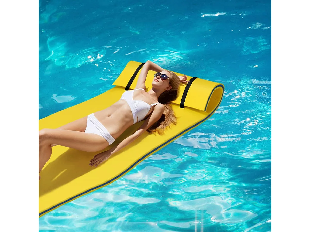 Zwemmat 220 x 90 cm, drijvende watermat tot 100 kg belastbaar, drijvende mat van scheurbestendig XPE-schuim, waterligstoel,(geel)AB92210