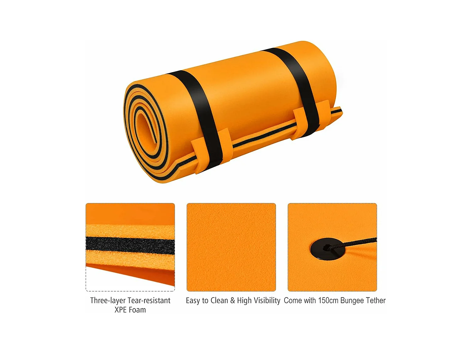 Zwemmat 210x66cm, drijvende watermat tot 60 kg belastbaar,van scheurbestendig XPE-schuim,waterhangmat voor kinderen en volwassenen (oranje)AB92211