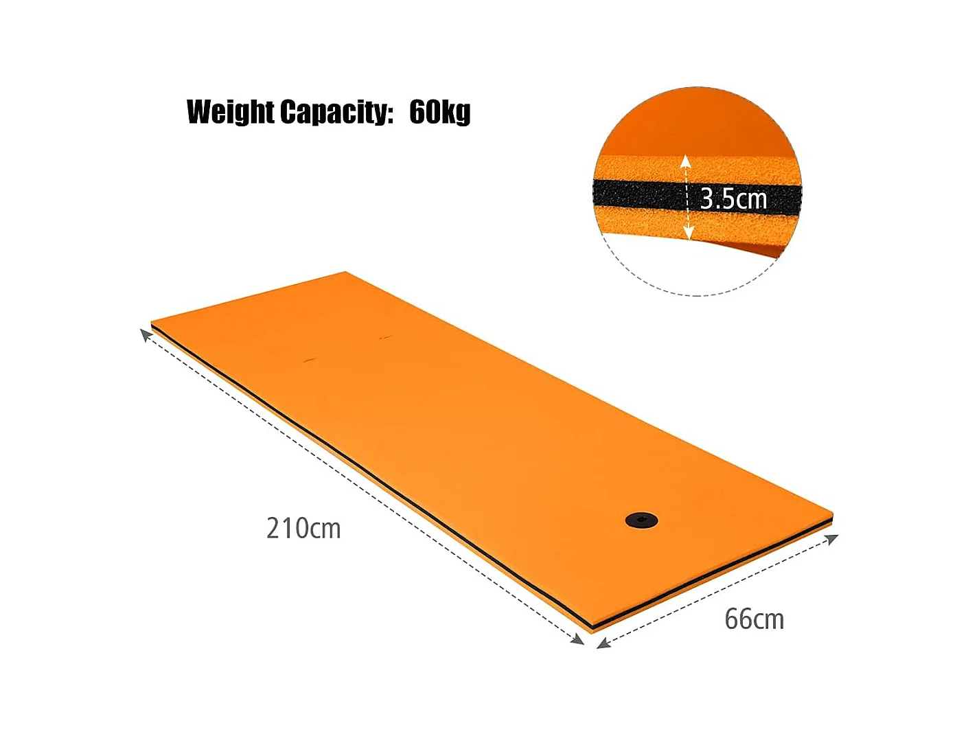 Zwemmat 210x66cm, drijvende watermat tot 60 kg belastbaar,van scheurbestendig XPE-schuim,waterhangmat voor kinderen en volwassenen (oranje)AB92211