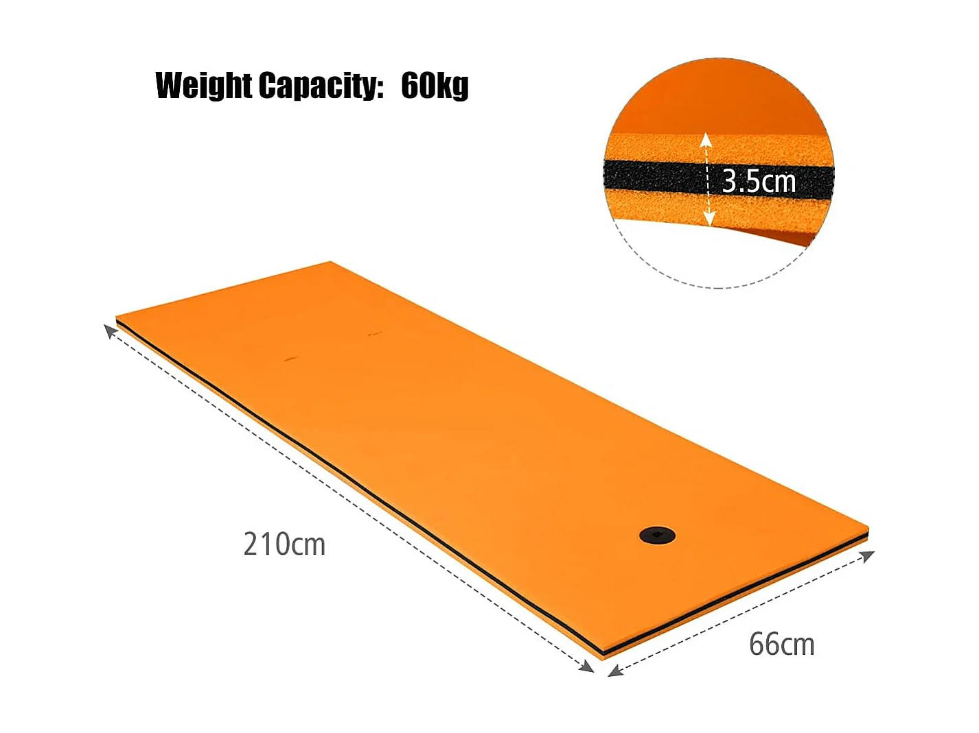 Zwemmat 210x66cm, drijvende watermat tot 60 kg belastbaar,van scheurbestendig XPE-schuim,waterhangmat voor kinderen en volwassenen (oranje)AB92211