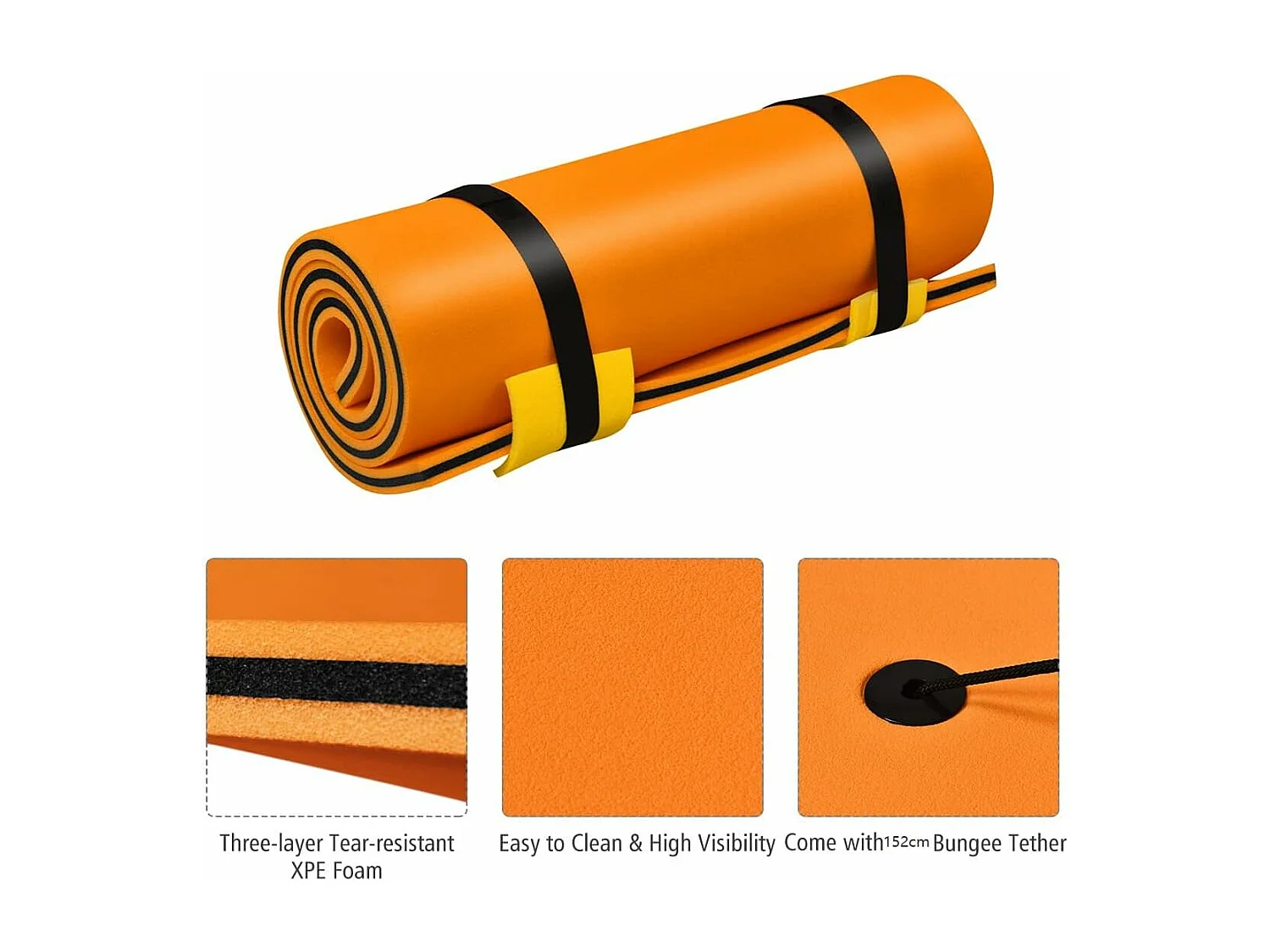 220 cm x 90 cm Drijvend Water Mat, Persoonlijke Drijvende Oase Schuim Mat voor Recreatie en Ontspanning,Geel+Blauw / Oranje+Zwart (Oranje)AB92210