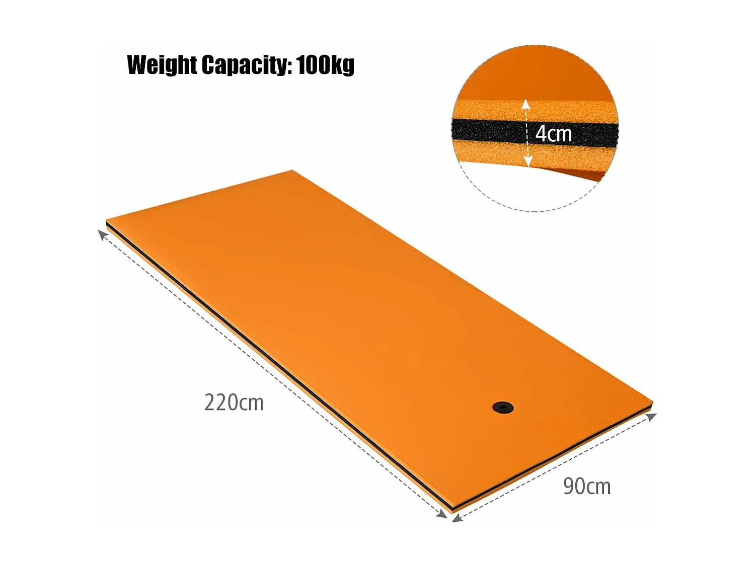 220 cm x 90 cm Drijvend Water Mat, Persoonlijke Drijvende Oase Schuim Mat voor Recreatie en Ontspanning,Geel+Blauw / Oranje+Zwart (Oranje)AB92210