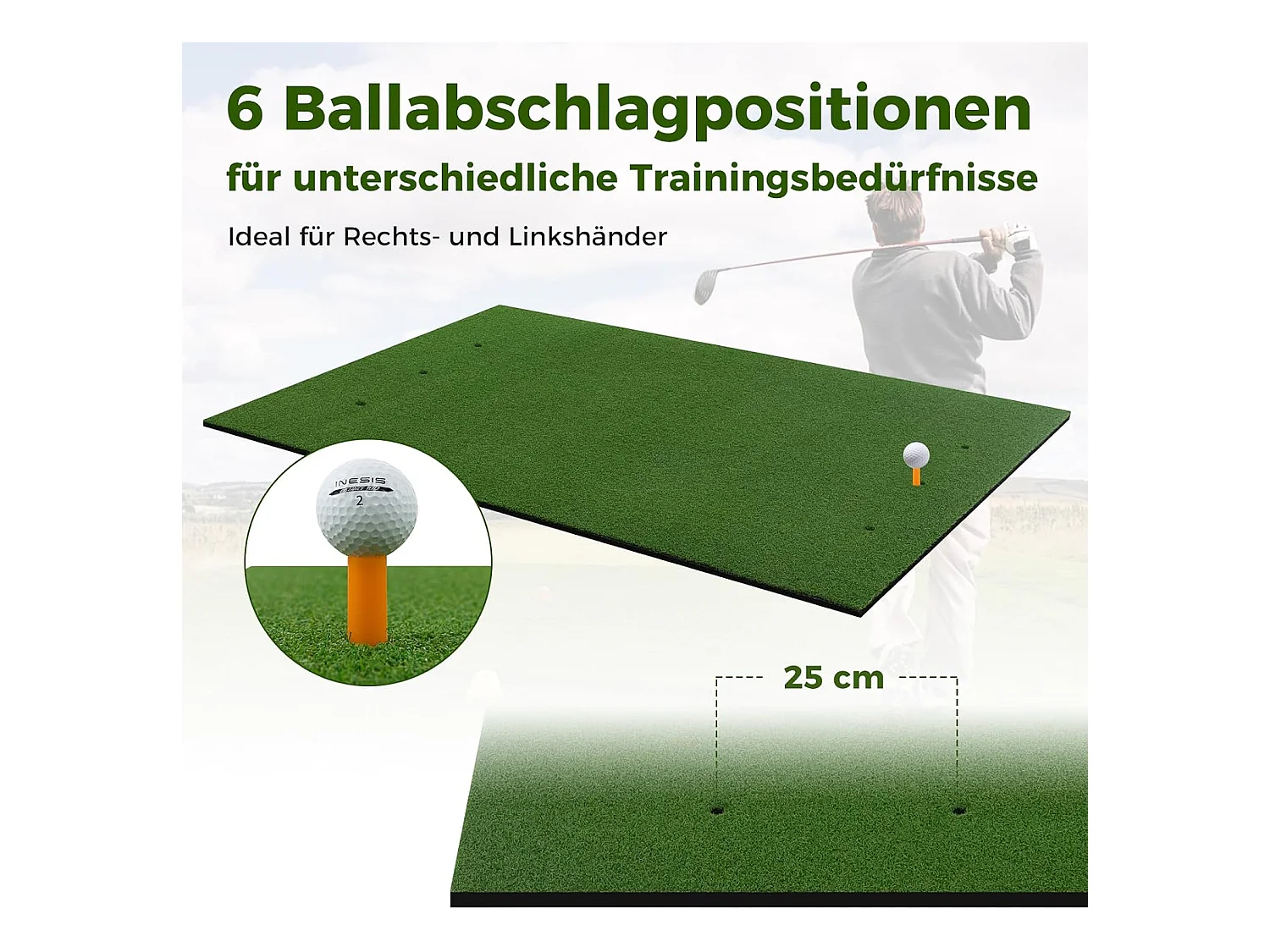 Golf afslagmat, 152 x 117 cm, golfoefenmat incl. 2 rubberen tees en 2 uitlijningsstaven, golfmat, voor binnen en buiten (152 x 117 cm, 25 mm)