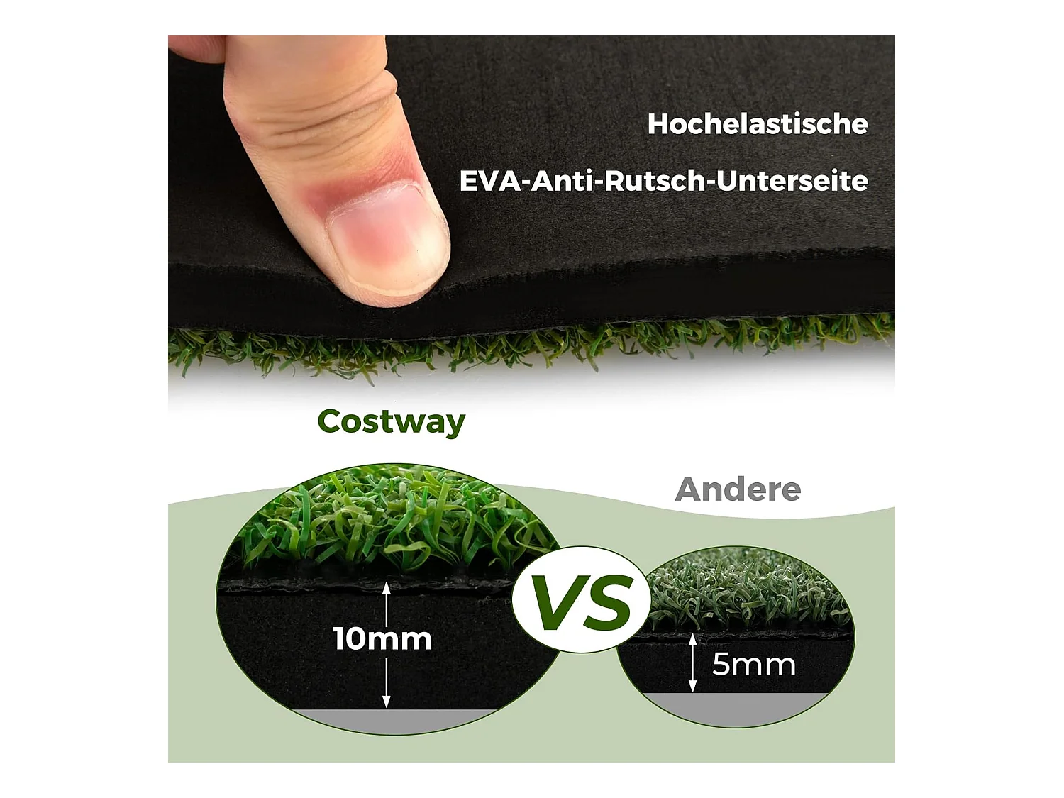 Golf afslagmat, 152 x 117 cm, golfoefenmat incl. 2 rubberen tees en 2 uitlijningsstaven, golfmat, voor binnen en buiten (152 x 117 cm, 25 mm)