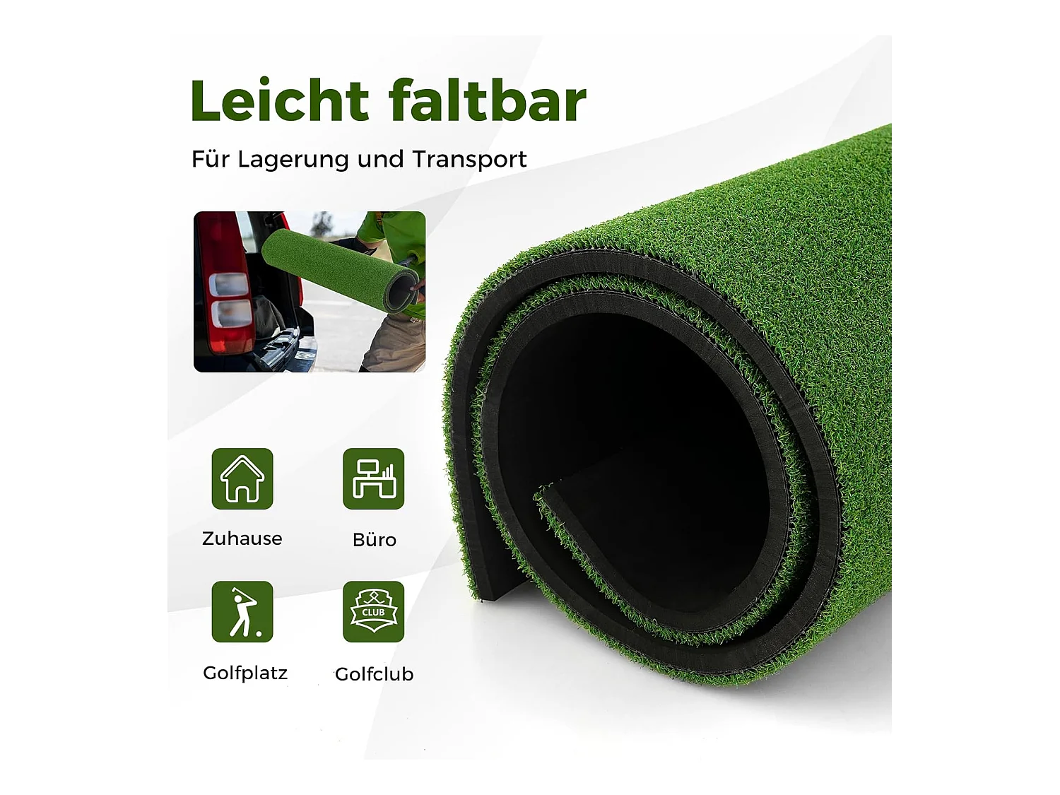 Golf afslagmat, 152 x 117 cm, golfoefenmat incl. 2 rubberen tees en 2 uitlijningsstaven, golfmat, voor binnen en buiten (152 x 117 cm, 25 mm)