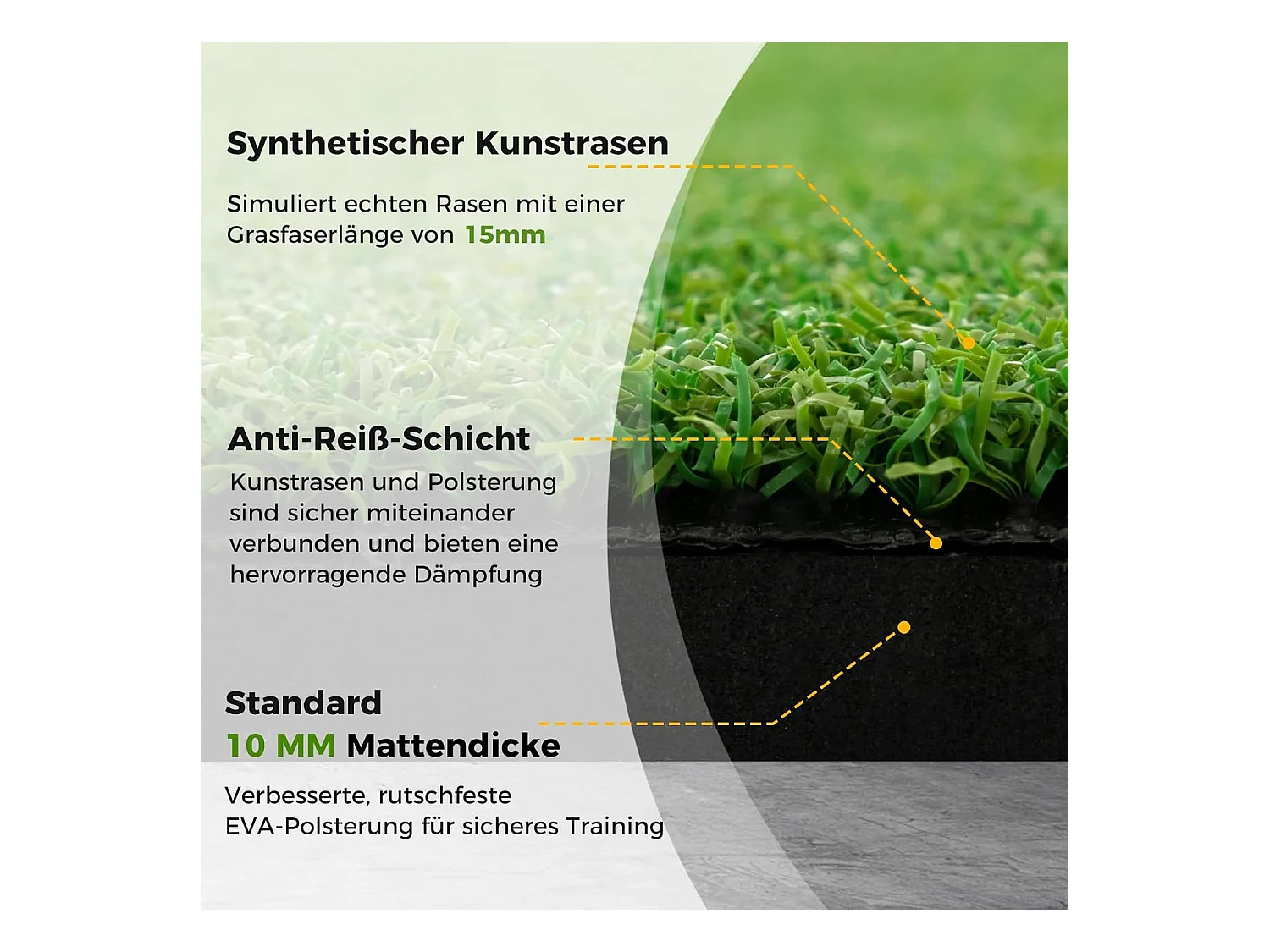 Golf afslagmat, 152 x 117 cm, golfoefenmat incl. 2 rubberen tees en 2 uitlijningsstaven, golfmat, voor binnen en buiten (152 x 117 cm, 25 mm)