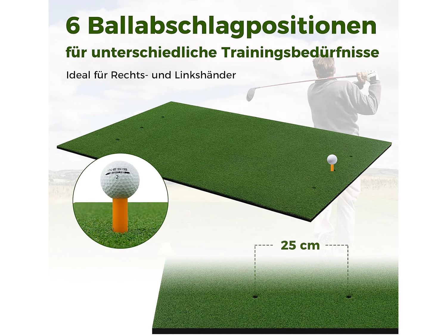 Golf afslagmat, 152 x 117 cm, golfoefenmat incl. 2 rubberen tees en 2 uitlijningsstaven, golfmat, voor binnen en buiten (152 x 117 cm, 25 mm)