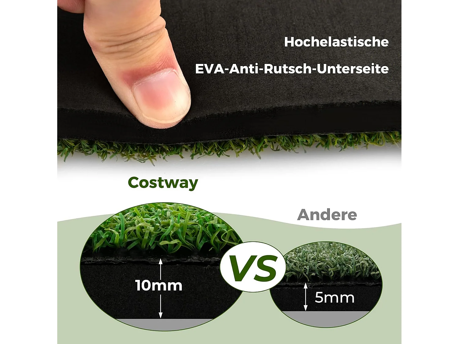 Golf afslagmat, 152 x 117 cm, golfoefenmat incl. 2 rubberen tees en 2 uitlijningsstaven, golfmat, voor binnen en buiten (152 x 117 cm, 25 mm)