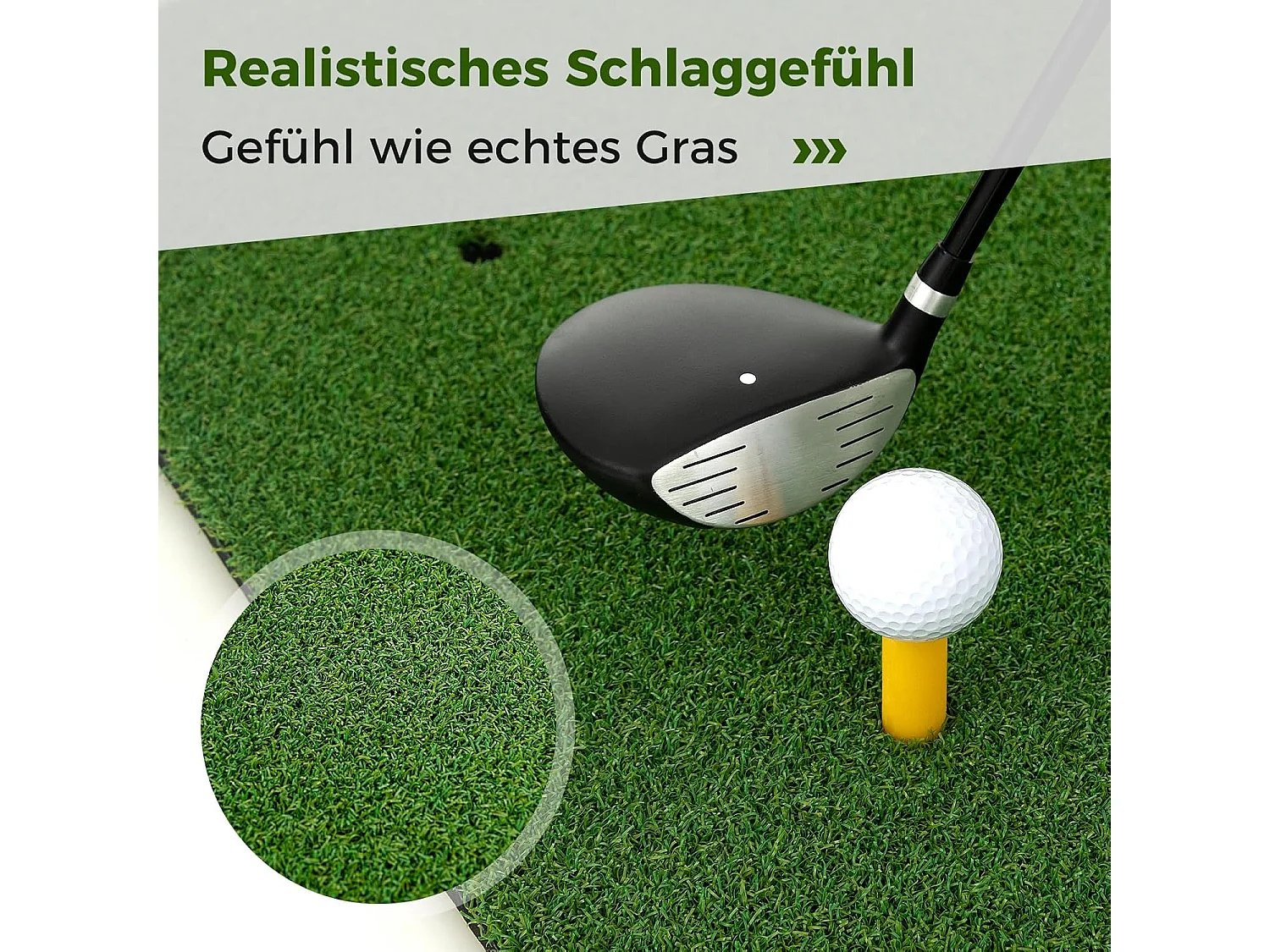 Golf afslagmat, 152 x 117 cm, golfoefenmat incl. 2 rubberen tees en 2 uitlijningsstaven, golfmat, voor binnen en buiten (152 x 117 cm, 25 mm)