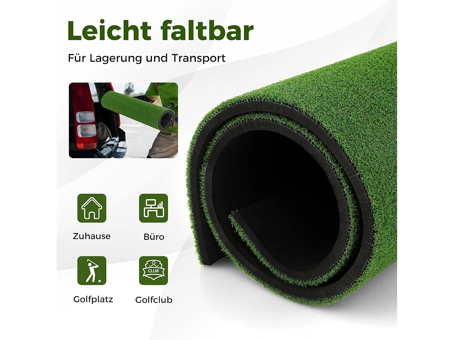 Golf afslagmat, 152 x 117 cm, golfoefenmat incl. 2 rubberen tees en 2 uitlijningsstaven, golfmat, voor binnen en buiten (152 x 117 cm, 25 mm)