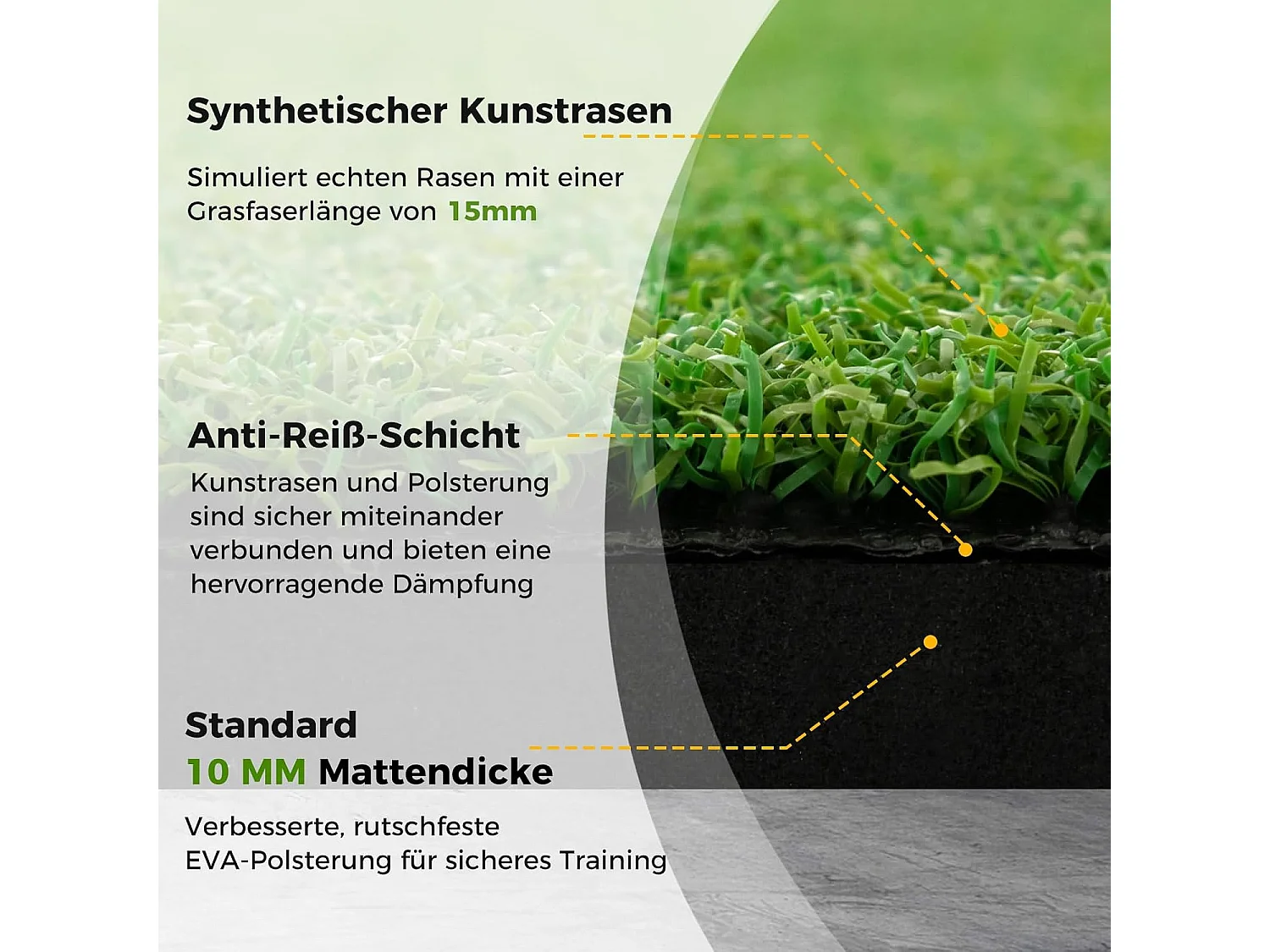 Golf afslagmat, 152 x 117 cm, golfoefenmat incl. 2 rubberen tees en 2 uitlijningsstaven, golfmat, voor binnen en buiten (152 x 117 cm, 25 mm)