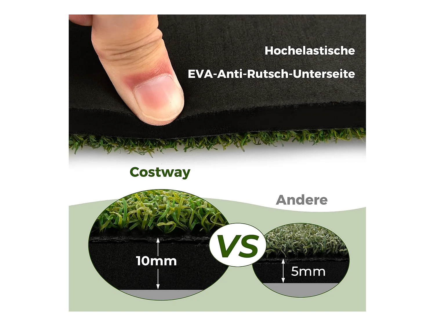 Golf afslagmat, golfoefenmat incl. 2 rubberen tees en 2 uitlijnstaven, golfmat met 6 slagposities, voor binnen en buiten