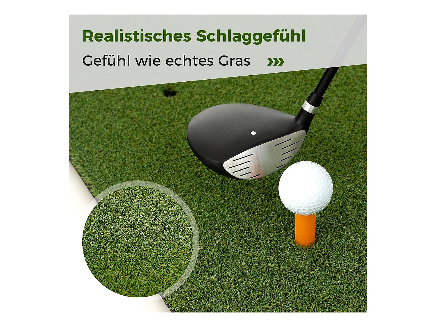 Golf afslagmat, golfoefenmat incl. 2 rubberen tees en 2 uitlijnstaven, golfmat met 6 slagposities, voor binnen en buiten