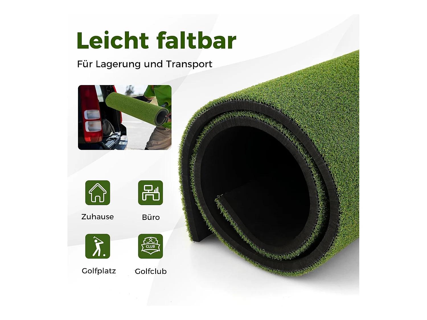 Golf afslagmat, golfoefenmat incl. 2 rubberen tees en 2 uitlijnstaven, golfmat met 6 slagposities, voor binnen en buiten