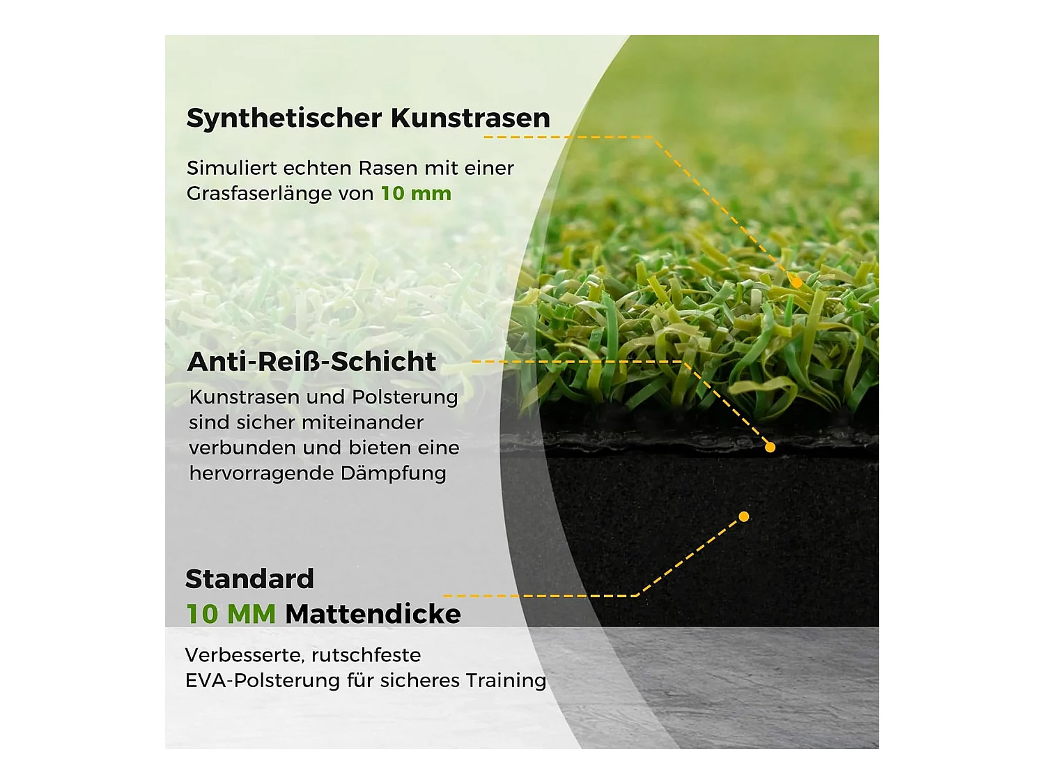Golf afslagmat, golfoefenmat incl. 2 rubberen tees en 2 uitlijnstaven, golfmat met 6 slagposities, voor binnen en buiten