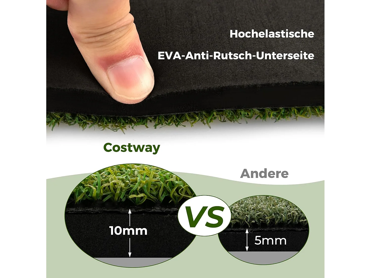 Golf afslagmat, golfoefenmat incl. 2 rubberen tees en 2 uitlijnstaven, golfmat met 6 slagposities, voor binnen en buiten