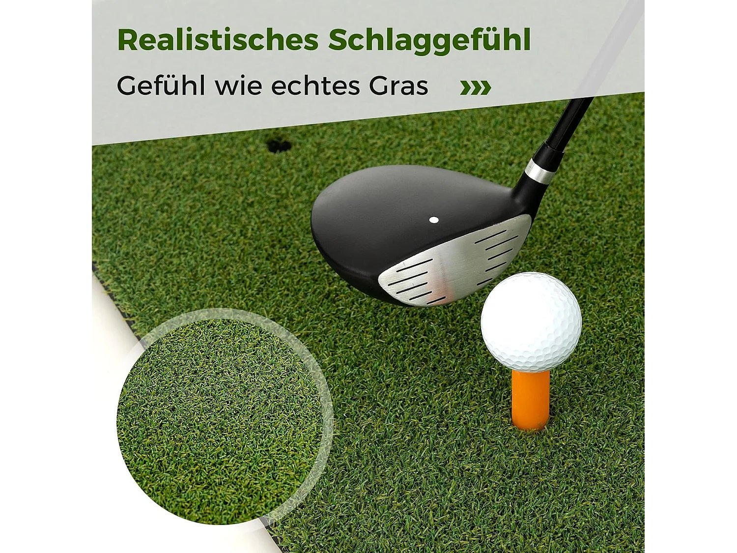 Golf afslagmat, golfoefenmat incl. 2 rubberen tees en 2 uitlijnstaven, golfmat met 6 slagposities, voor binnen en buiten