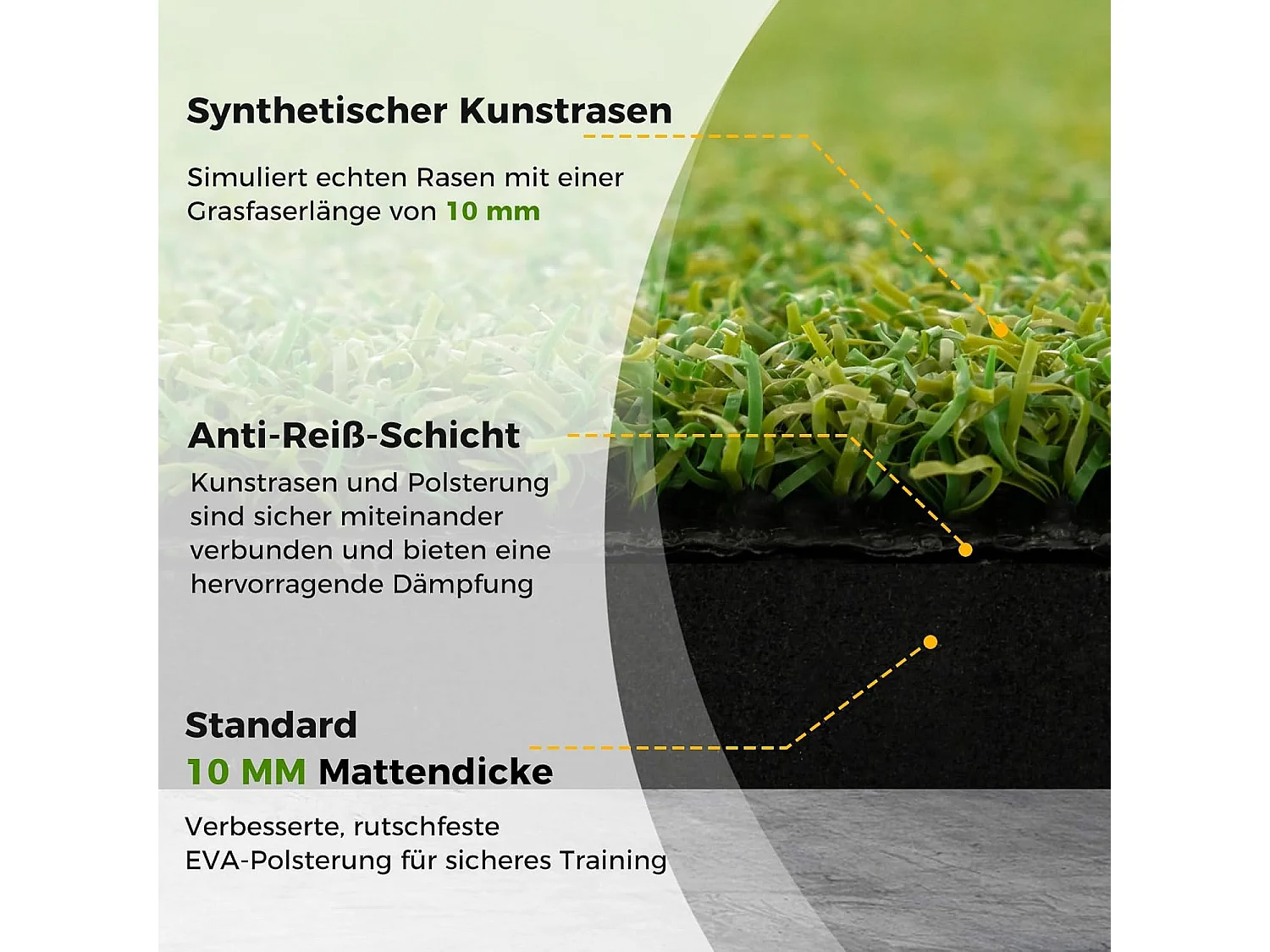 Golf afslagmat, golfoefenmat incl. 2 rubberen tees en 2 uitlijnstaven, golfmat met 6 slagposities, voor binnen en buiten